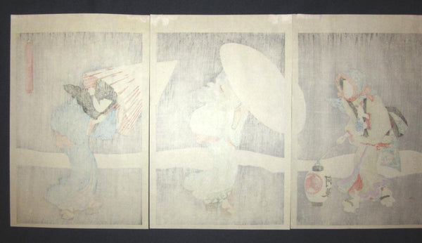 A Great Japanese Woodblock Print Triptych Toyokuni Utagawa Deep Snow at Year End