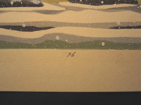 A Great HUGE Orig Japanese Woodblock Print Pencil Sign Limited# Masao Ido White Snow Winter