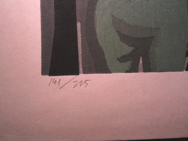 A Huge Orig Japanese Woodblock Print Kitaoka Fumio PENCIL Sign Limit# People on Fifth Street New York