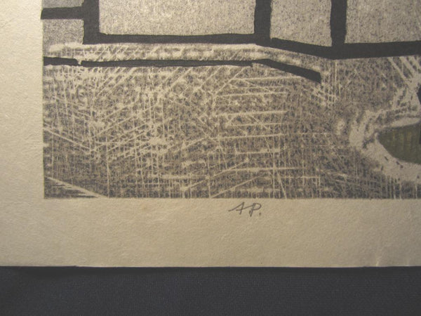 A Great Original Japanese woodblock Print LIMIT# PENCIL Hashimoto Okiie Stone Garden No3 Ryoanji Temple 1960