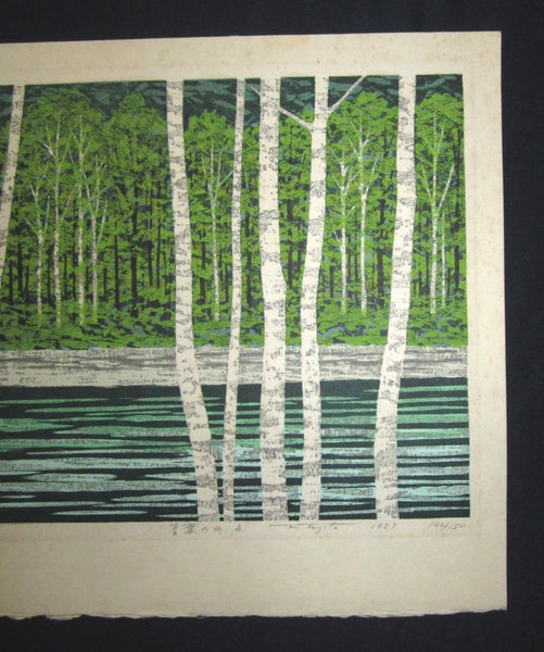 Huge Orig Japanese Woodblock Print Pencil-Signed Limited Edition Fujita Fumio River of a Green Leaves A