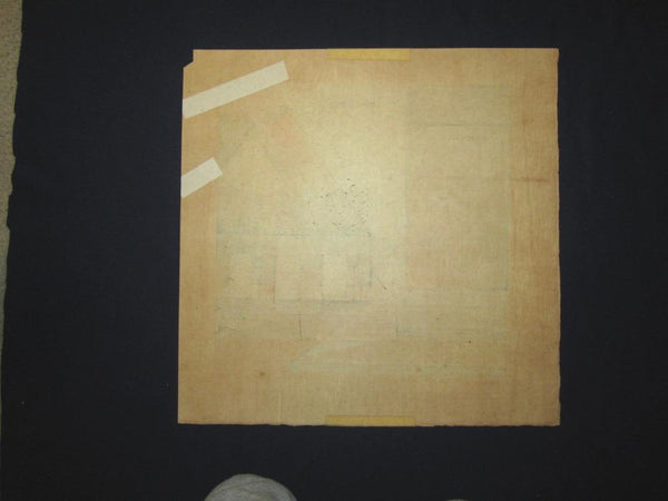 An Extra-Large Orig Japanese Woodblock Print PENCIL Sign Limit# Clifton Karhu Moon at NnO Castle 1978