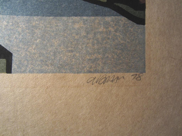 An Extra-Large Orig Japanese Woodblock Print PENCIL Sign Limit# Clifton Karhu Moon at NnO Castle 1978