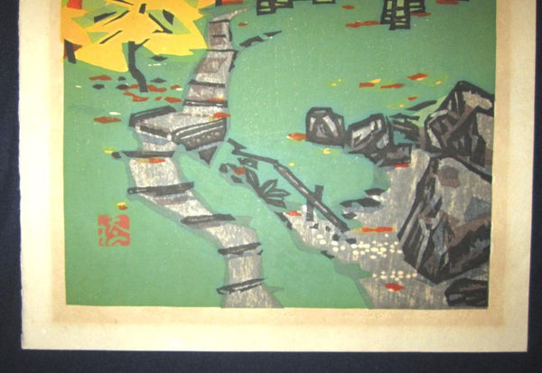 A HUGE Orig Japanese Woodblock Print PENCIL Sign Limit# Hashimoto Okiie Garden of Sosui 1977 (5)