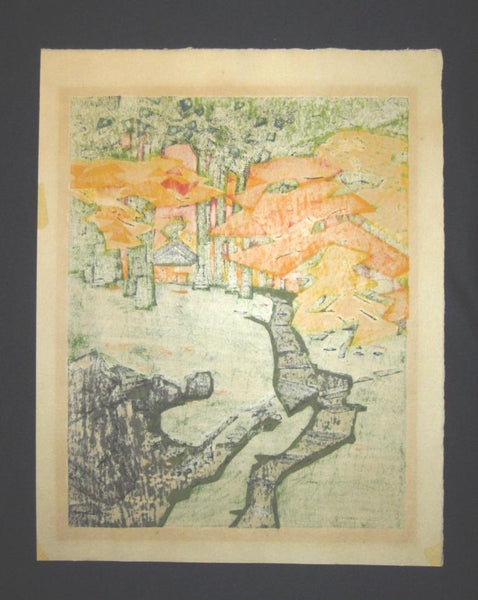A HUGE Orig Japanese Woodblock Print PENCIL Sign Limit# Hashimoto Okiie Garden of Sosui 1977 (5)