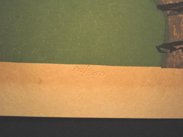 A HUGE Orig Japanese Woodblock Print PENCIL Sign Limit# Hashimoto Okiie Garden of Sosui 1977 (5)