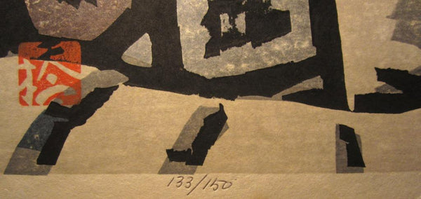 A HUGE Orig Japanese Woodblock Print PENCIL Sign Limit# Hashimoto Okiie Inside Turret 1975