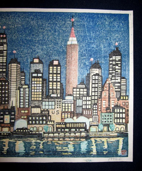 A Great Orig Japanese Woodblock Print New York Harbor