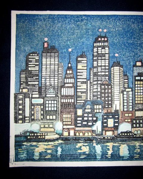 A Great Orig Japanese Woodblock Print New York Harbor