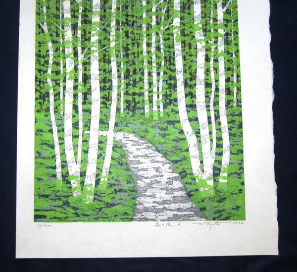 A Huge Orig Japanese Woodblock Print Pencil-Signed Limit# Fujita Fumio Forest Trail A 1992