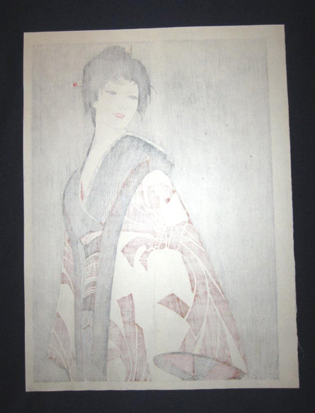 A Great Orig Japanese Woodblock Print Iwata Sentaro Bijin Beauty Meteor Star 1970