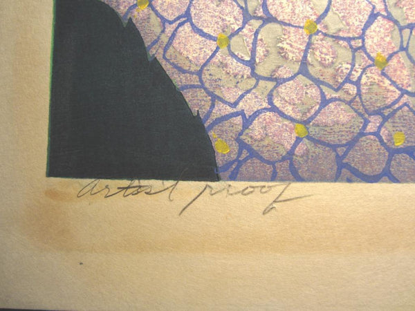 A HUGE Orig Japanese Woodblock Print LIMIT# PENCIL SIGN Hayashi Waichi Hydrangea 1980