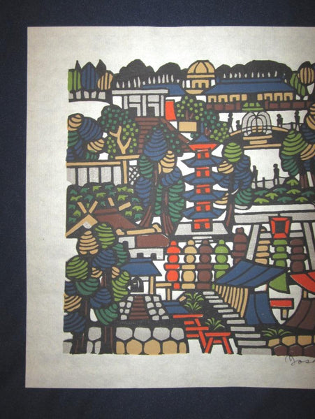 A Large  Orig Japanese Woodblock Print Mori Yoshitoshi Market Place 1967 (6)