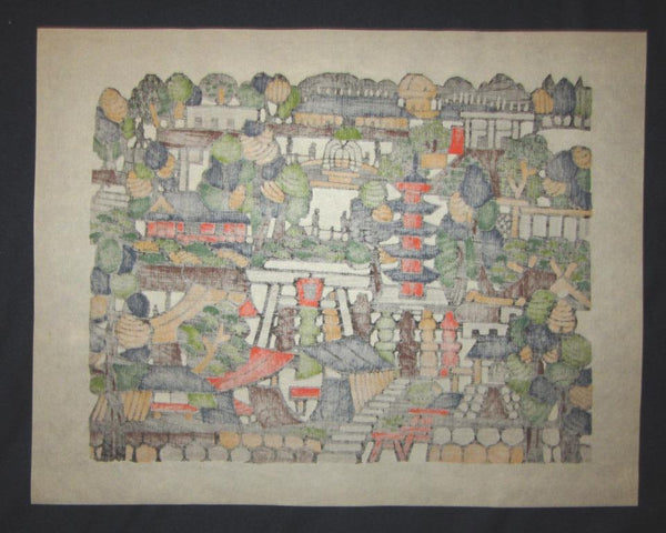 A Large  Orig Japanese Woodblock Print Mori Yoshitoshi Market Place 1967 (6)