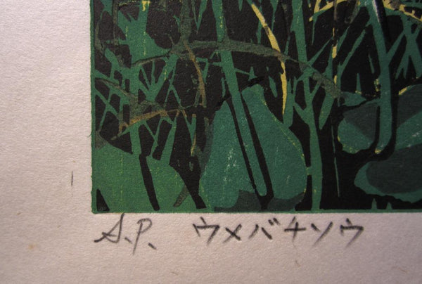 A Great Orig Japanese Woodblock Print Pencil-Signed Limit Number Masaya Watanabe Plum Beetle