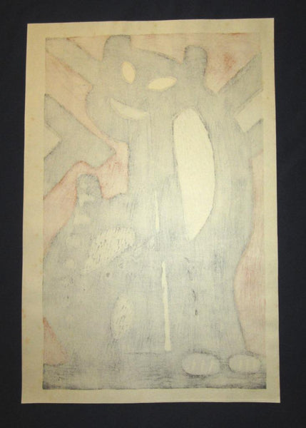 A Huge GreatJapanese Woodblock Print PENCIL Sign LIMIT Number Inagaki Tomoo Sitting Cat 1982 (1)