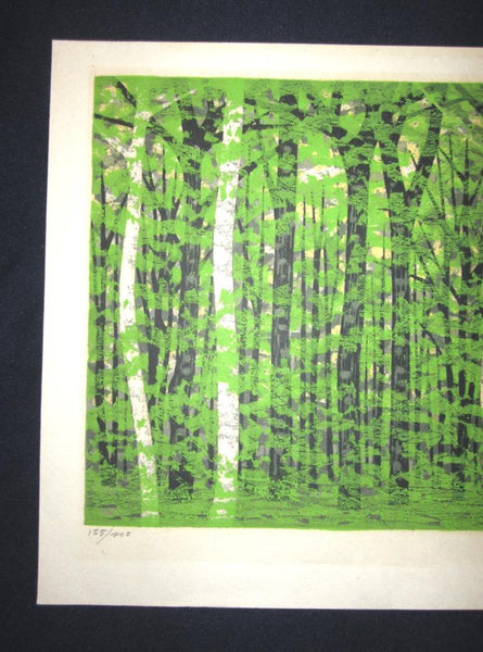 A Great Orig Japanese Woodblock Print Pencil-Signed Limit# Fujita Fumio Forest like Leaves E 1980s