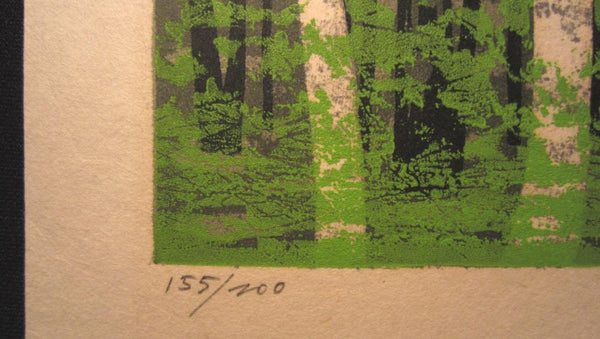 A Great Orig Japanese Woodblock Print Pencil-Signed Limit# Fujita Fumio Forest like Leaves E 1980s
