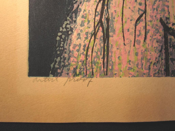 A HUGE Orig Japanese Woodblock Print LIMIT# PENCIL SIGN Hayashi Waichi Night Cherry Blossom 1980