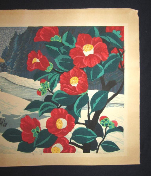 A HUGE Orig Japanese Woodblock Print LIMIT# PENCIL SIGN Hayashi Waichi Camellia 1980