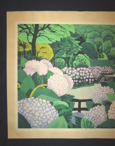 A HUGE Orig Japanese Woodblock Print LIMIT# PENCIL SIGN Hayashi Waichi Hydrangea 1980