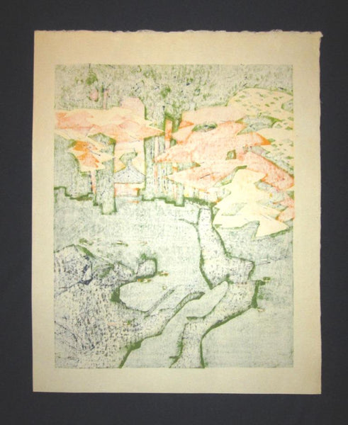 A HUGE Orig Japanese Woodblock Print PENCIL Sign Limit# Hashimoto Okiie Garden of Sosui 1977 (3)