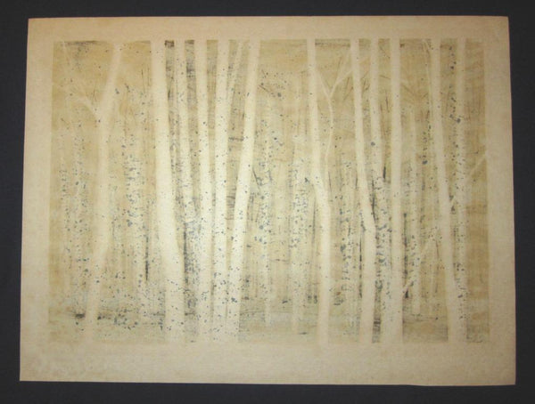 A Huge Orig Japanese Woodblock Print Pencil-Signed Limit# Fujita Fumio White Birch A 1978