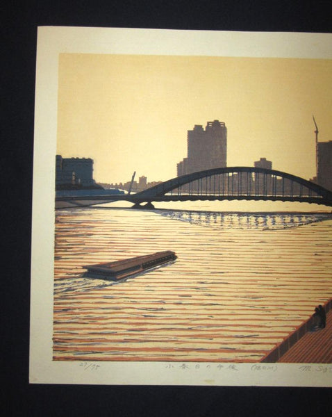 A HUGE  Orig Japanese Woodblock Print PENCIL Sign Limit# Motosugu Sugiyama Spring Day Afternoon, Sumida River