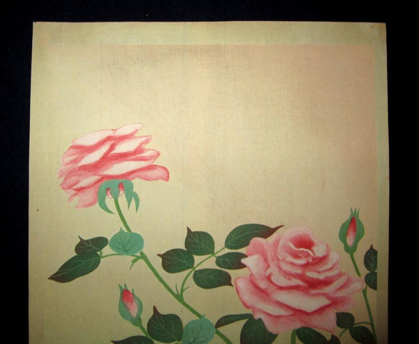 A Great Orig Japanese Woodblock Print Ohno Bafuku Rose Kyoto Printmaker 1950 ORIGINAL EDITION