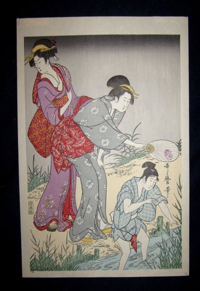 A Great Japanese Woodblock Print Triptych Utamaro Firefly