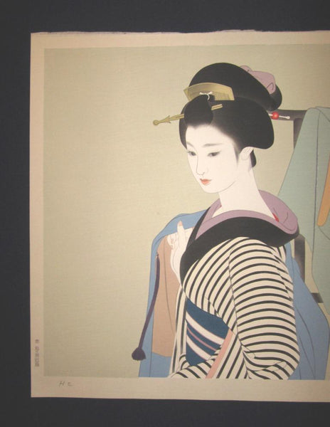 A Great Orig Japanese Woodblock Print Shimura Tatsumi PENCIL LIMITED# Maiko Haori 1970 (2)