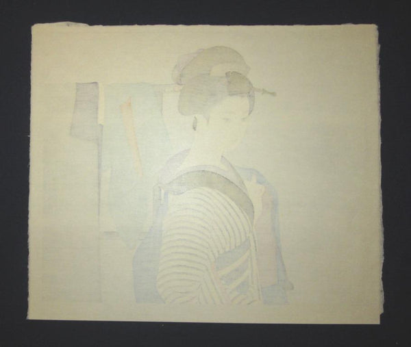 A Huge Orig Japanese Woodblock Print Shimura Tatsumi PENCIL LIMITED# Maiko Haori 1970s