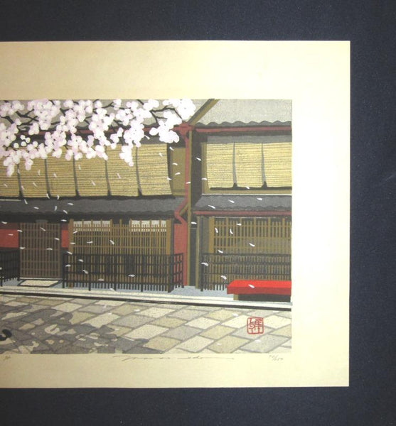 A Great HUGE Orig Japanese Woodblock Print Pencil Sign Limited# Masao Ido Tatsumihashi Cherry Blossom
