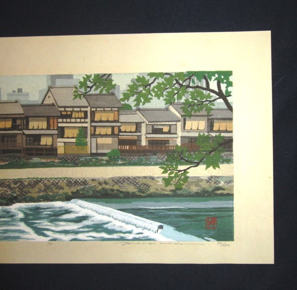 A Great HUGE Orig Japanese Woodblock Print Pencil Sign Limited# Masao Ido Kamogawa Creek Willow