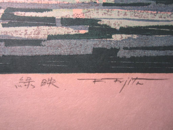 A Great Huge Orig Japanese Woodblock Print Pencil-Signed Limit# Fujita Fumio Green Reflection, 1979 (2)