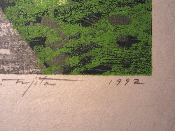 A Huge Orig Japanese Woodblock Print Pencil-Signed Limit# Fujita Fumio Forest Trail A 1992 (2)