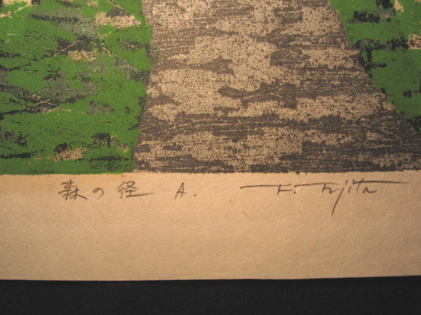 A Huge Orig Japanese Woodblock Print Pencil-Signed Limit# Fujita Fumio Forest Trail A 1992 (3)