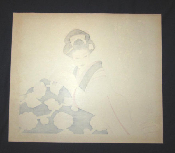 A Huge Orig Japanese Woodblock Print Shimura Tatsumi PENCIL SIGN LIMITED# Kotatsu Maiko 1970s