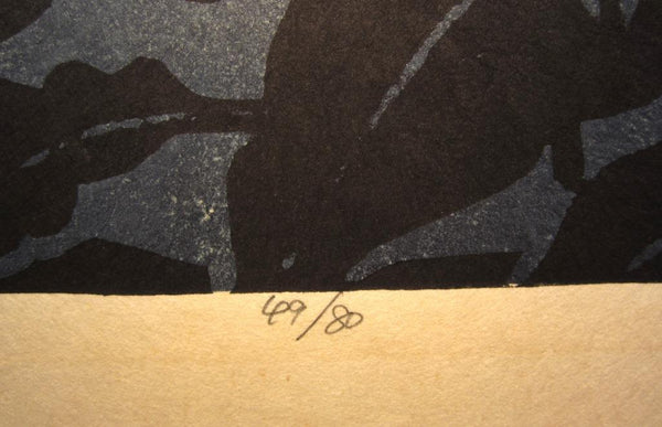A HUGE Orig Japanese Woodblock Print PENCIL Sign Limit# Hashimoto Okiie Beauty under Moon 1975