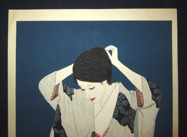 A Huge Orig Japanese Woodblock Print Limit# Pencil Sign Takasawa Keiichi Woman Arranging Har (2)