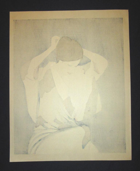 A Huge Orig Japanese Woodblock Print Limit# Pencil Sign Takasawa Keiichi Woman Arranging Har (2)