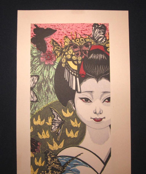 A Huge Orig Japanese Woodblock Print LIMIT# Pencil Sgn Junichiro Sekino Maiko Water Mark