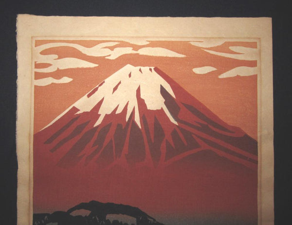 A HUGE Orig Japanese Woodblock Print PENCIL Sign Limit# Hashimoto Okiie River & Fuji Mountain 1973