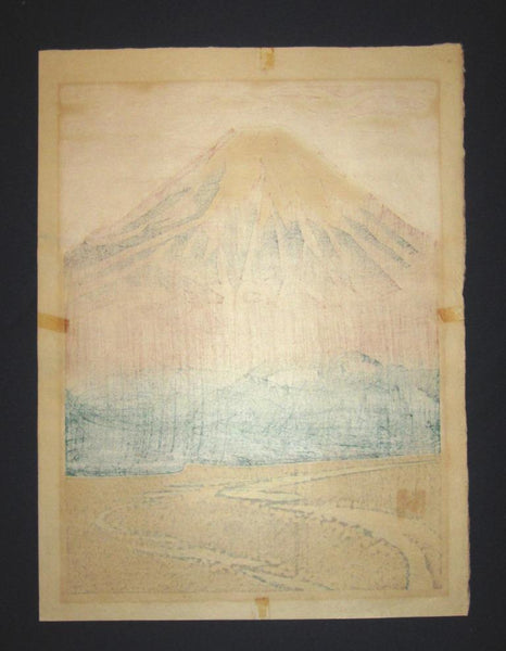 A HUGE Orig Japanese Woodblock Print PENCIL Sign Limit# Hashimoto Okiie River & Fuji Mountain 1973