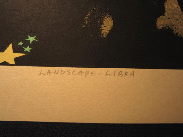 A HUGE Original Japanese woodblock print PENCIL Sign LIMITED Number Yoshida Hodaka Lamdscape-Libra Constellation 1993