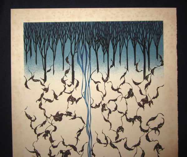 AN EXTRA LARGE Great Orig Japanese Woodblock Print Miyata Masayuki PENCIL sign LIMIT# Four Seasons of Children Autumn