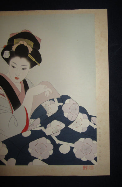 A Huge Orig Japanese Woodblock Print Shimura Tatsumi PENCIL SIGN LIMITED# Kotatsu Maiko 1970s