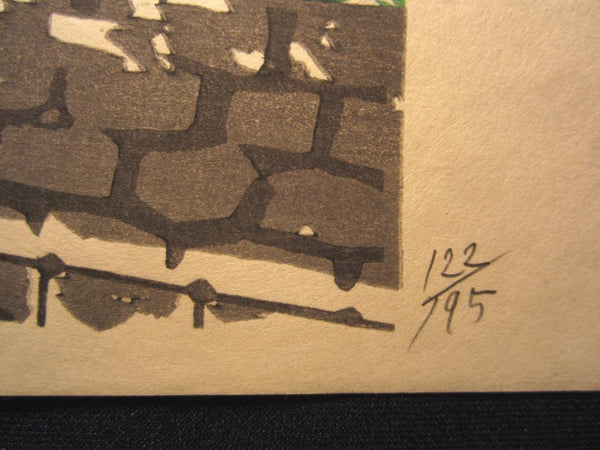 A Great Orig Japanese Woodblock Print Tokuriki Tomikichiro Pencil Sign Limit Number Original Edition Snow in Front of Rikyu Castle 1960s