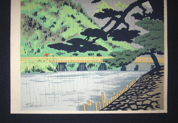 A Great Orig Japanese Woodblock Print Tokuriki Tomikichiro Raining Bridge (5)