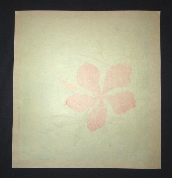 A Great Orig Japanese Woodblock Print Tokuriki Tomikichiro PENCIL Sign & LIMIT NUMBER Original Edition Red Chrysanthemum 1960s